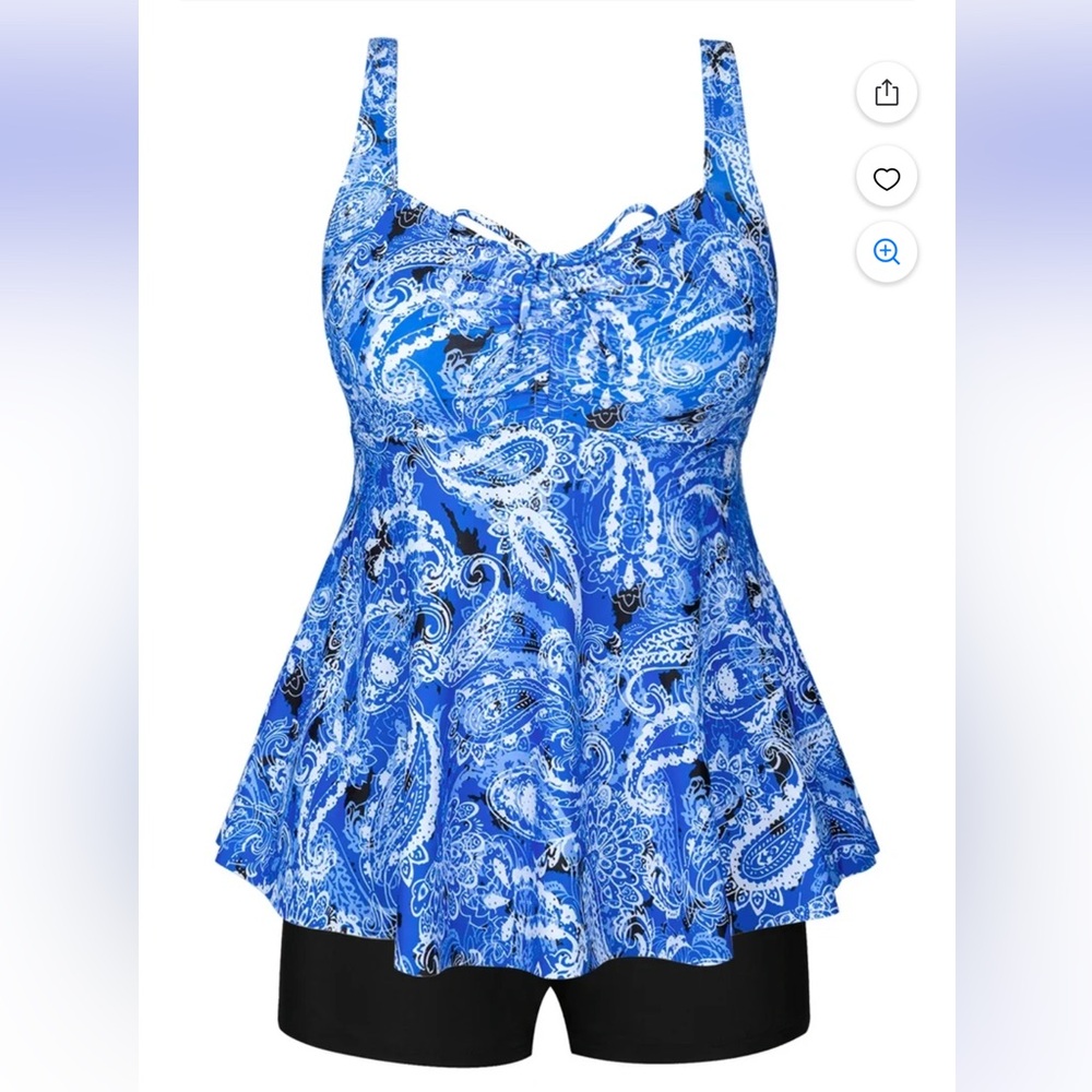 Plus Size 2 Piece Ruffle Bathing Suit Drawstring Tank with Boyshort… - Picture 6 of 9